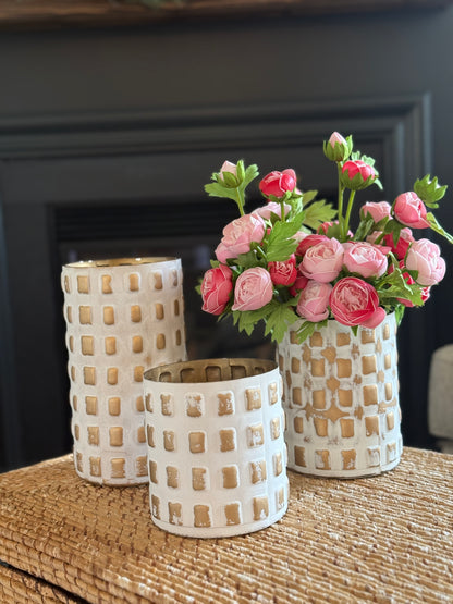 Gold and Whitewashed Cube Embossed Containers
