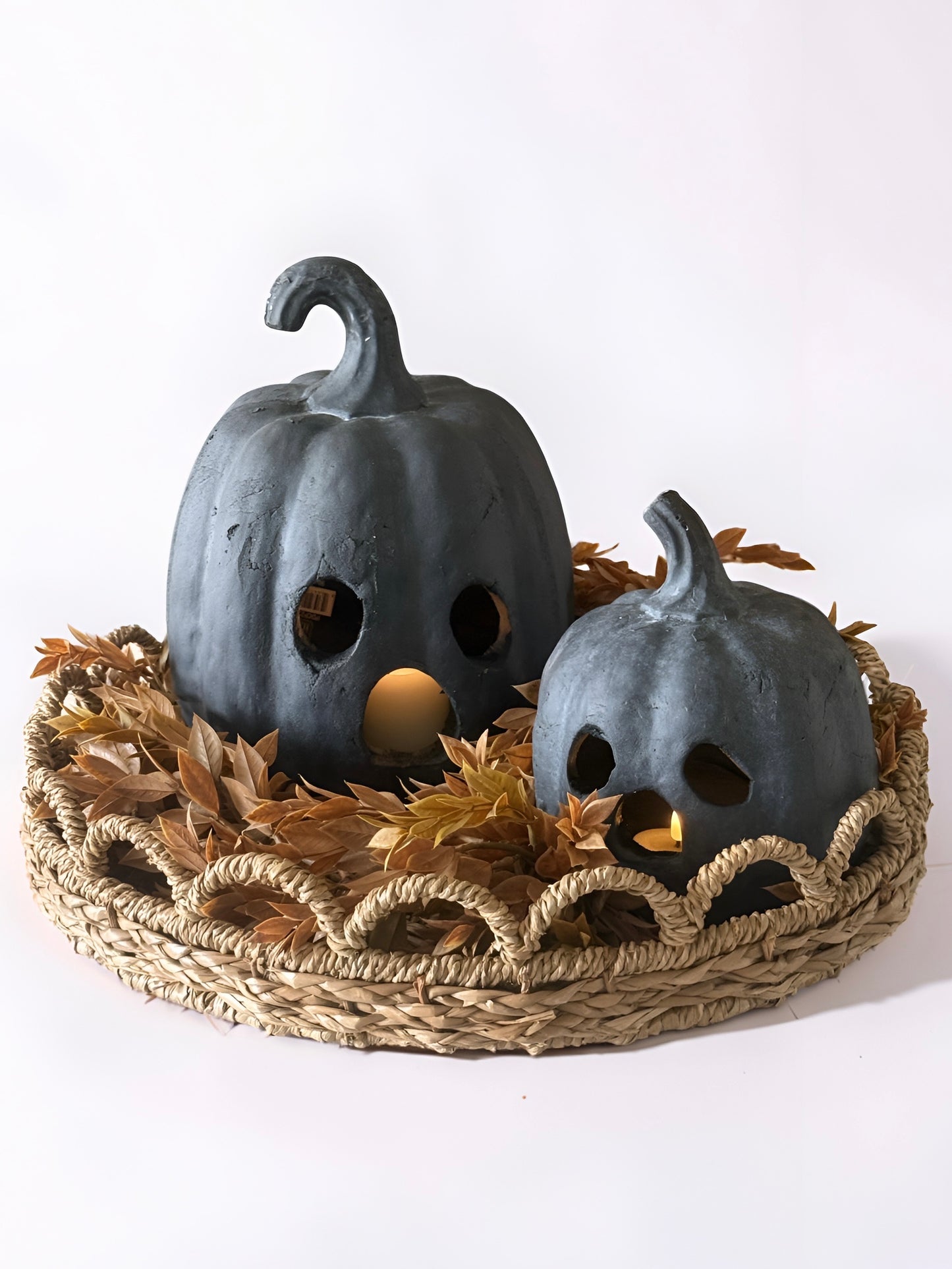 Black Terracotta Ghost Face Pumpkin-8”