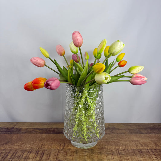 Diamond Cut Clear Glass Vase