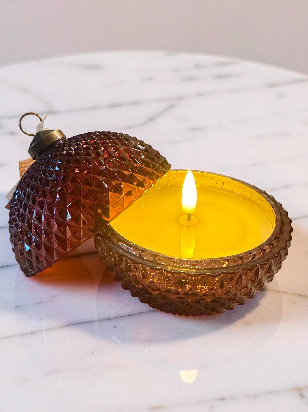 Burgundy Glass Hobnail LED Flicker Flame Glass Ornamenent