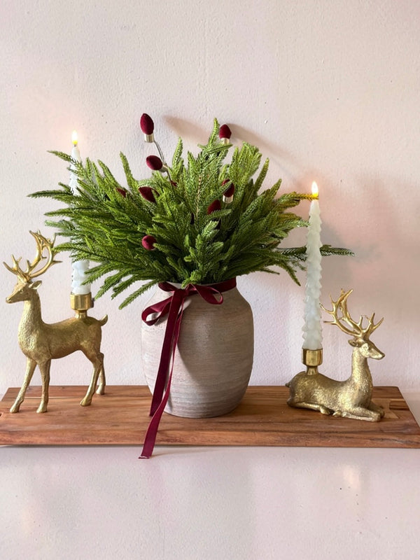 ✨ A little holiday magic, right at the table. ✨ Our Gold Deer Taper Holder Set of 2 adds such a beautiful, timeless touch to your holiday decorating. I love how the gold deer bring in just enough sparkle while still feeling warm and classic. Paired with greenery and candlelight, they create that cozy, collected look that makes a space feel special without feeling overdone. 🤍 Perfect for a dining table, mantel, console, or holiday centerpiece. Set of 2 • Elegant • Timeless • Perfect for the holidays Shop the look and create a home that feels beautifully styled for the season. ✨ Home Decor with Michelle 🤍
