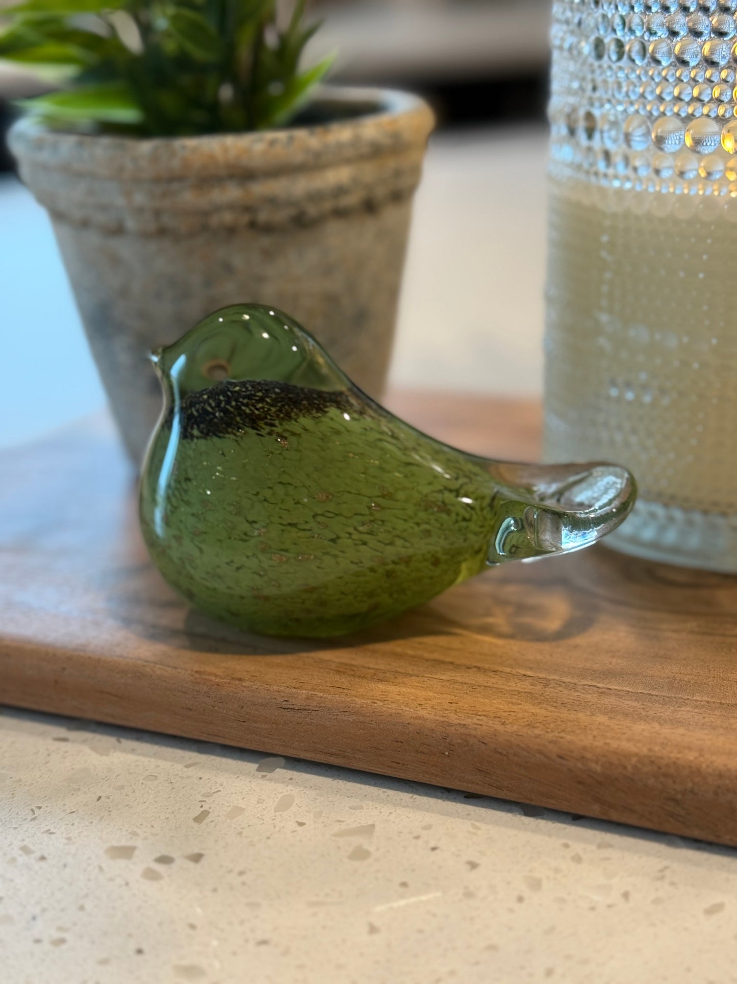 3.5” Green Brown Speckled Glass Bird