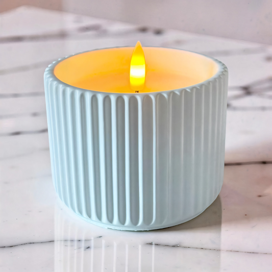 Flameless Ribbed Cement Candle -3.25''H