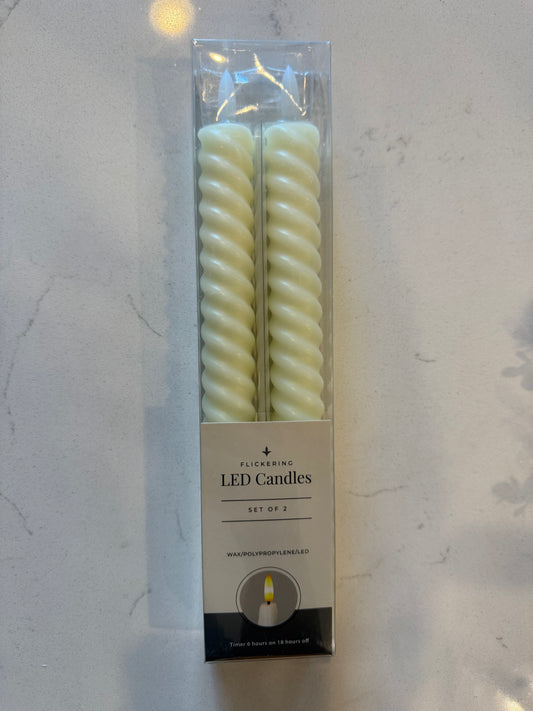 Cream Spiral Flameless Taper Candle- Set of 2