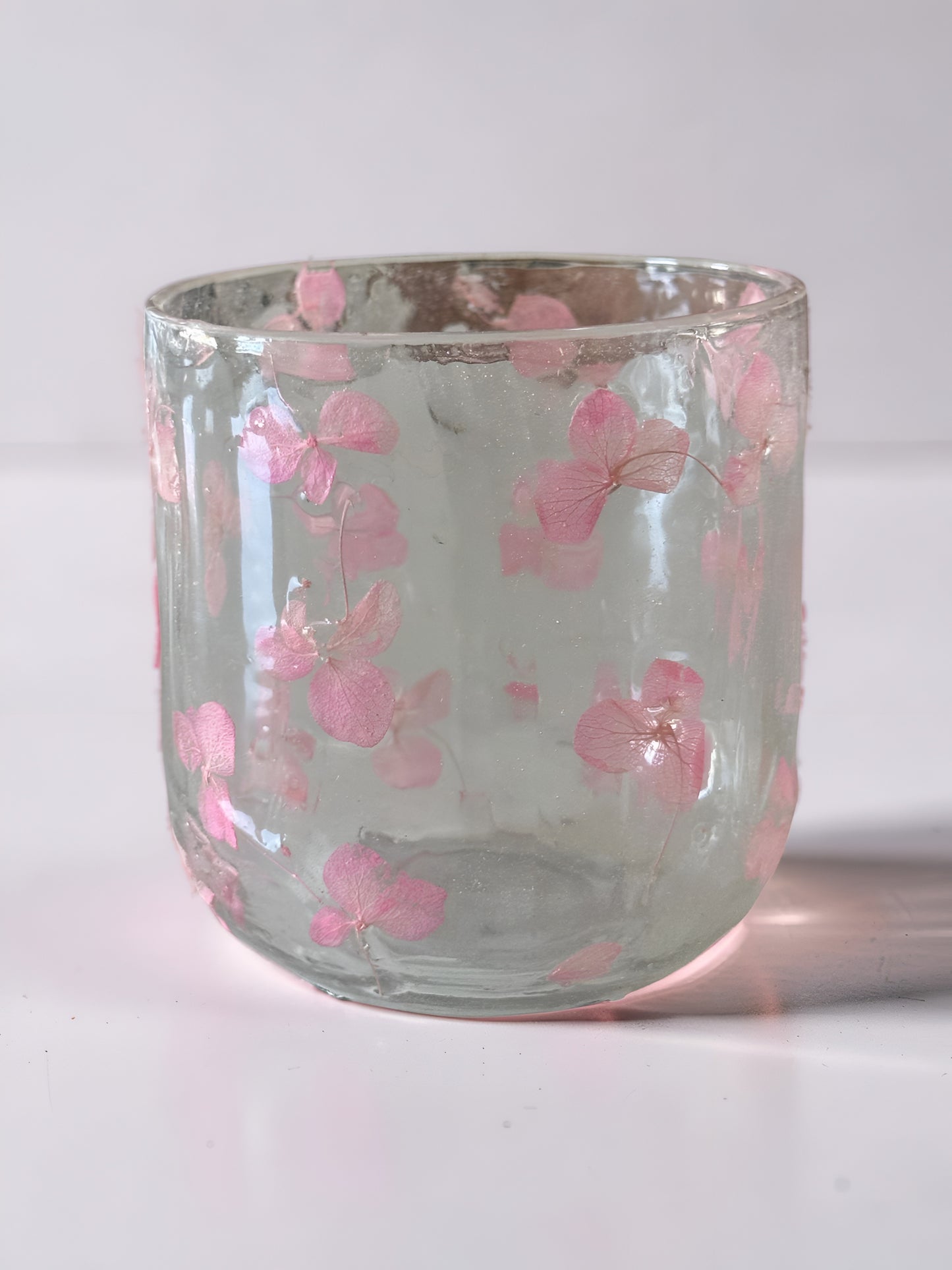 Dried Pink Hydrangea Glass Votive