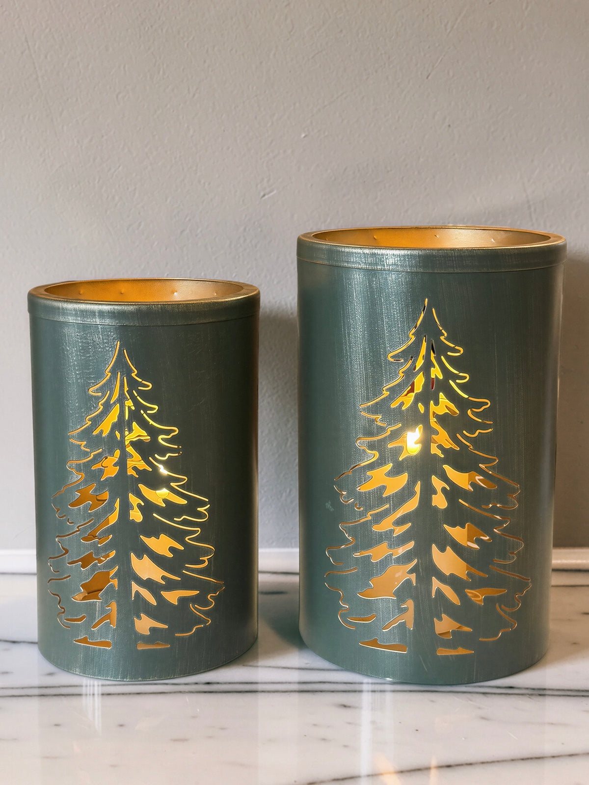 Green Tin Tree Lanterns
