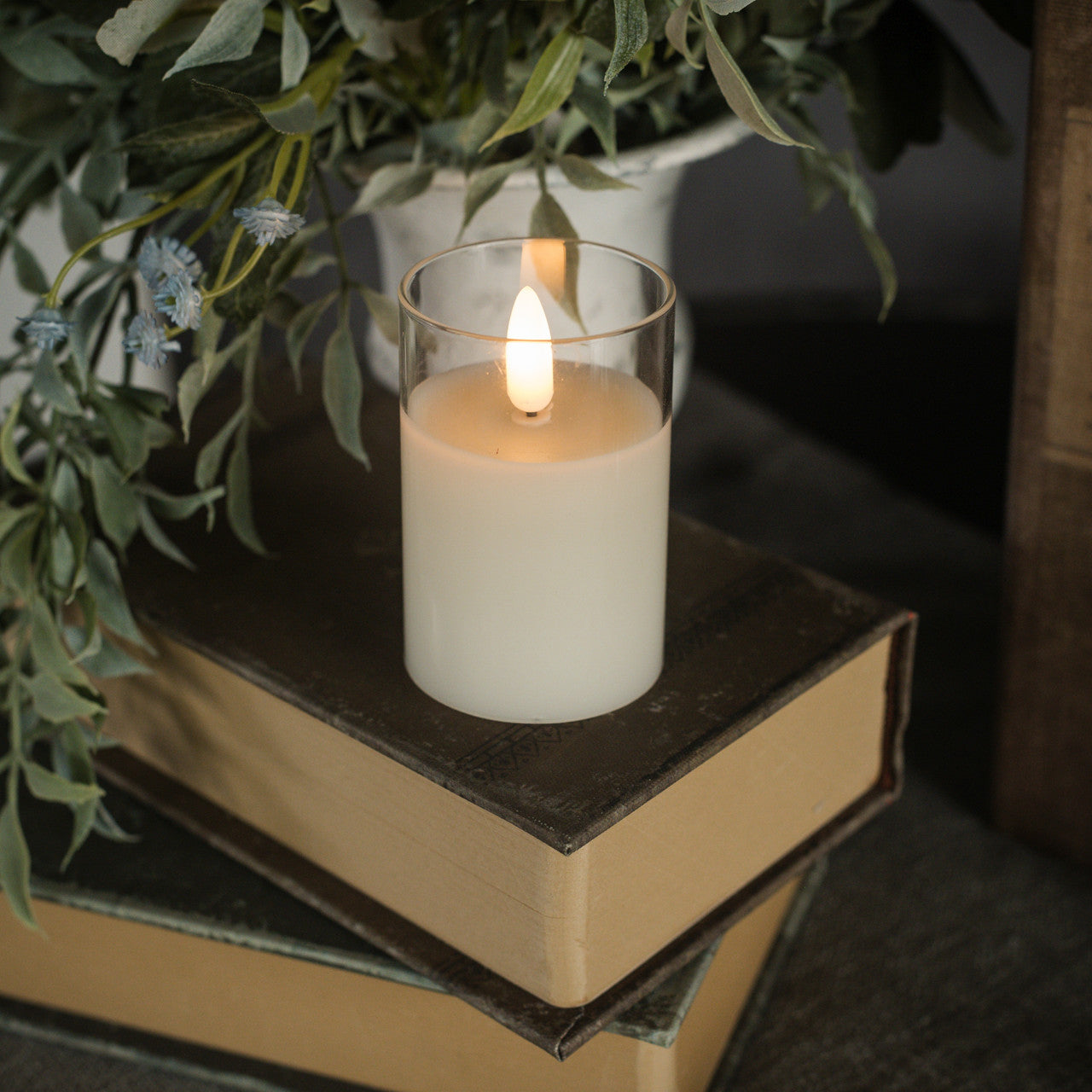 Ivory Flameless Glass Candle -3''