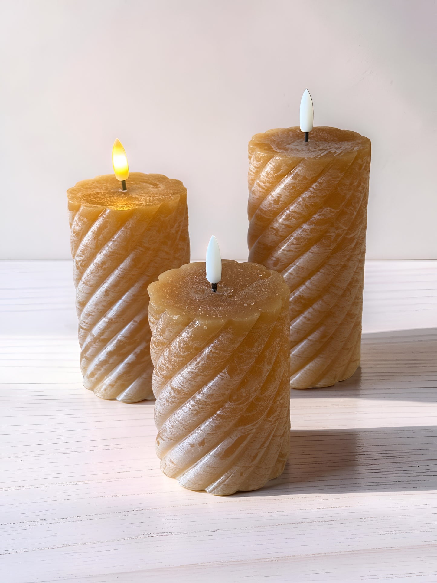 Large Orange LED Twist Pillar Candle