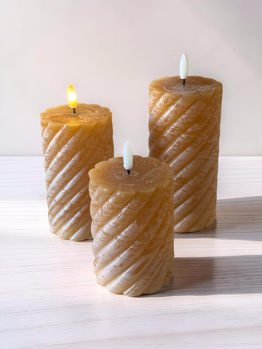 Small Orange LED Twist Pillar Candle