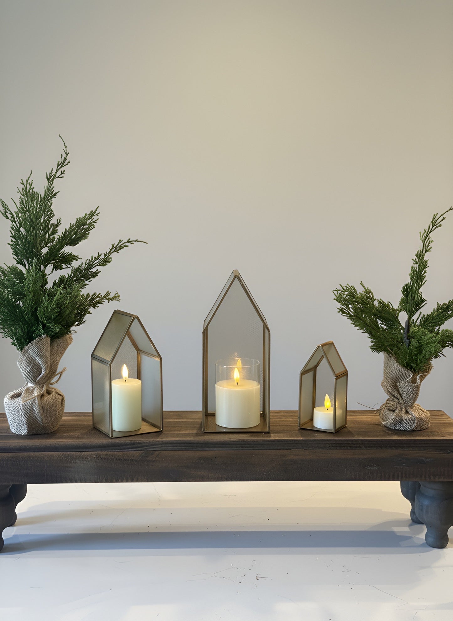 Vintage Glass and Brass House Set of 3