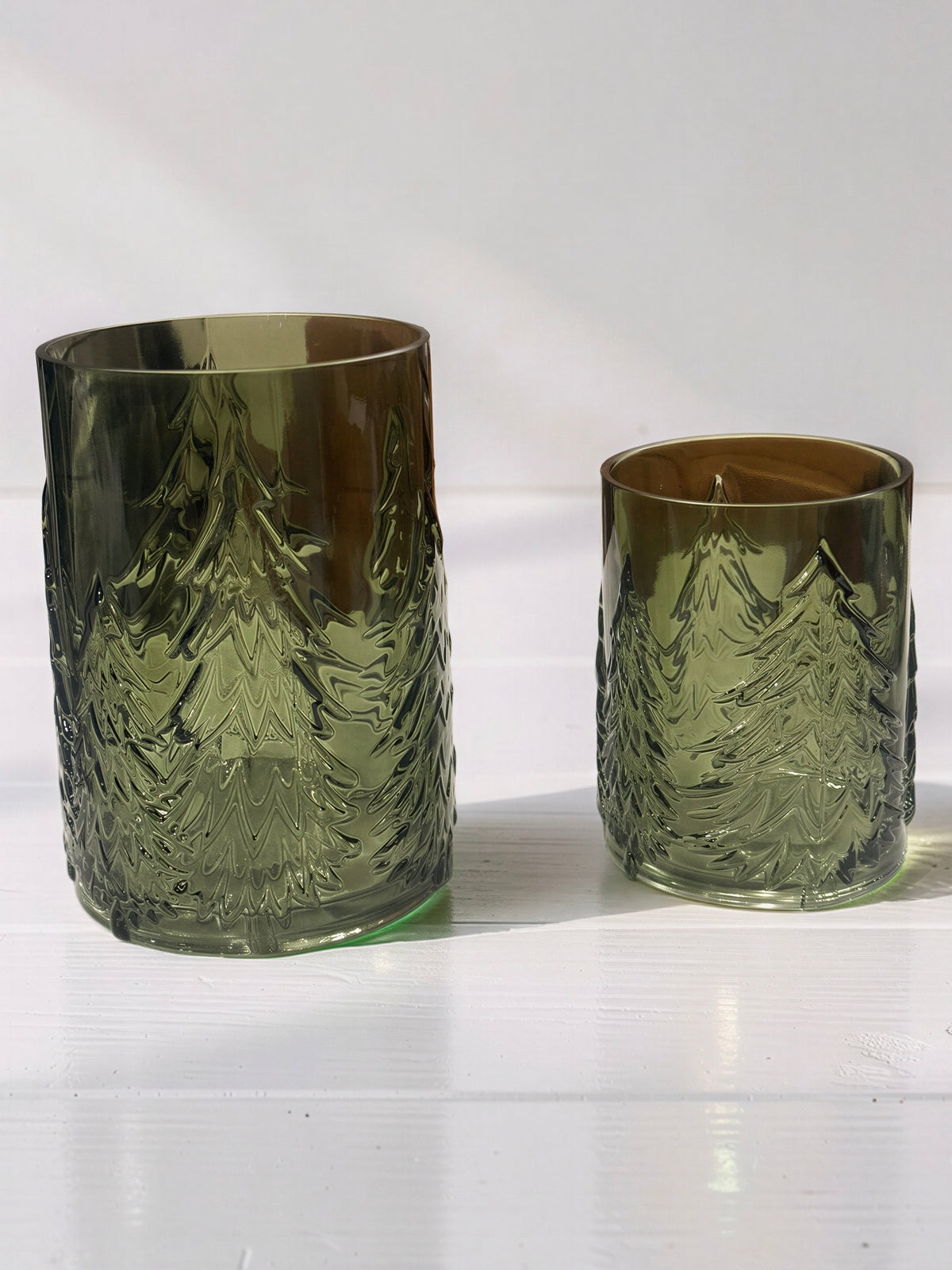 Green Glass Tree Glass Candle Holder