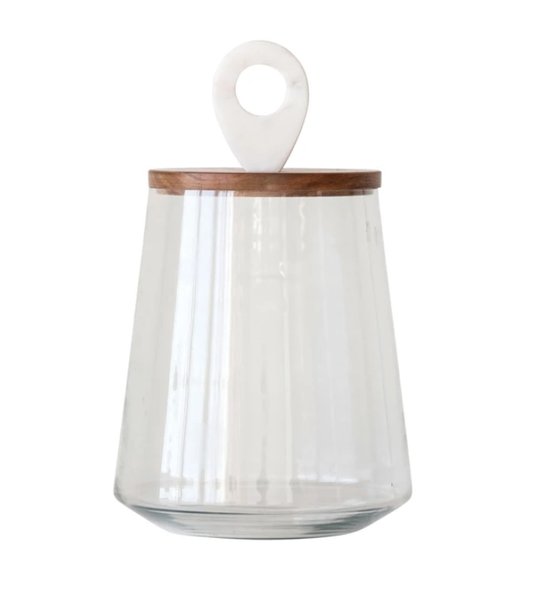 Glass Jar with Wood and Marble Lid