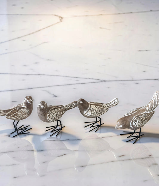 Assorted Whitewash Resin Carved Birds