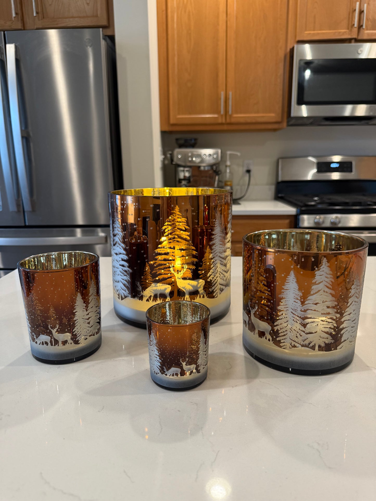 Winter Deer Scene Glass Lanterns