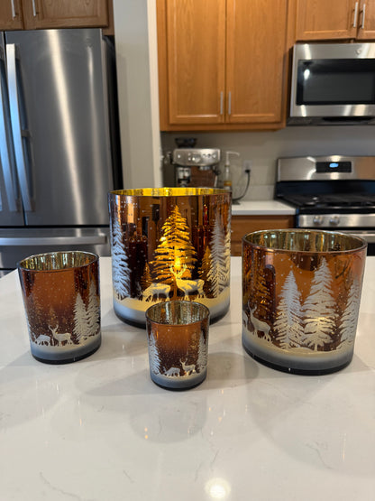 Winter Deer Scene Glass Lanterns