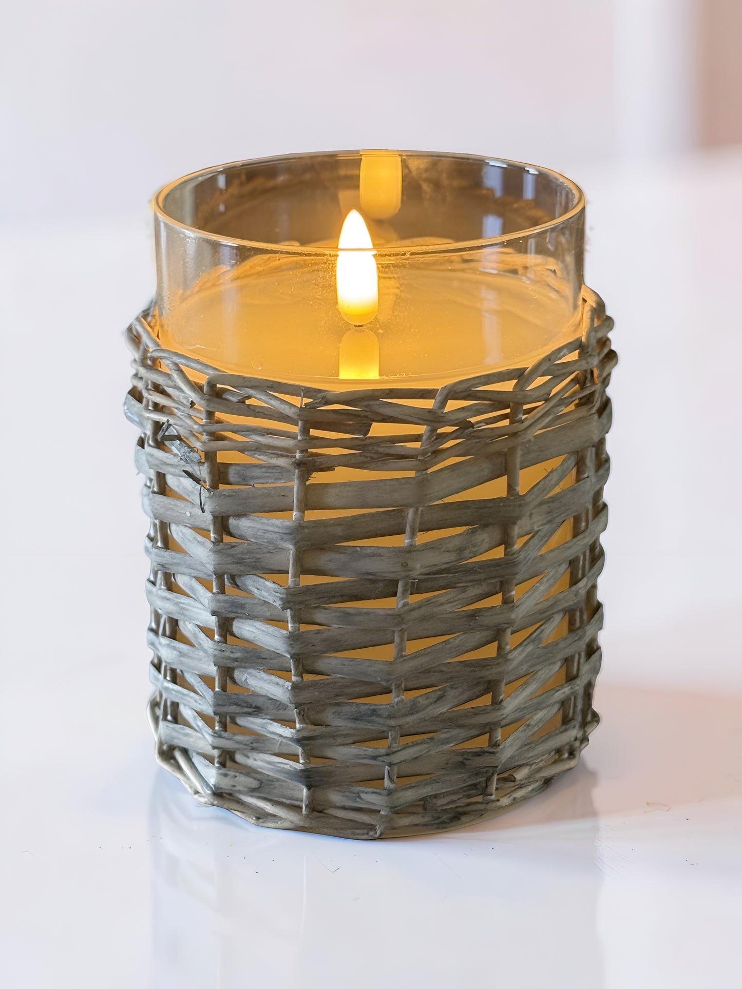 Glass Wicker Candle 5”H