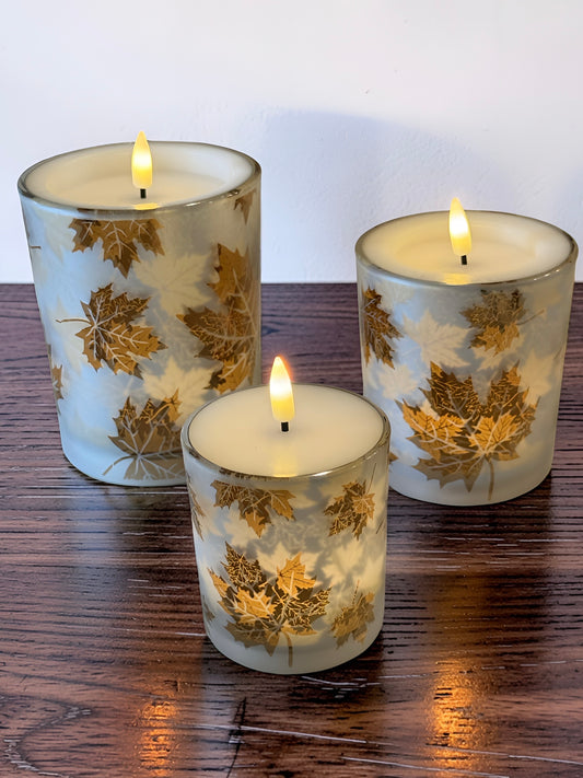 Frosted Leaf Glass LED Candles