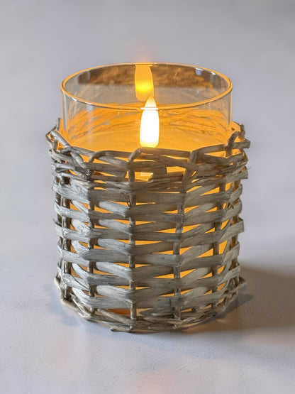 Glass Wicker Candle 4”H