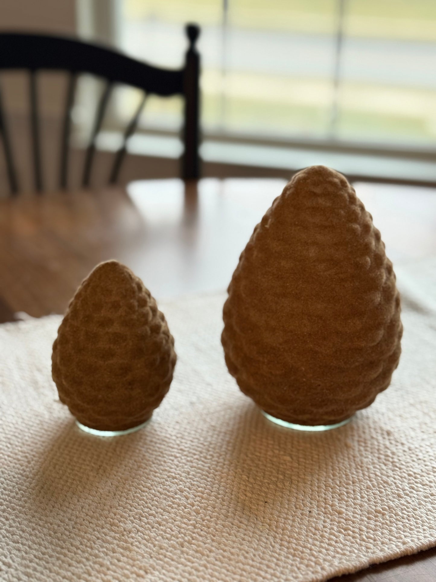 Flocked Pine Cones - brown (missing velvet at spots) -50% OFF