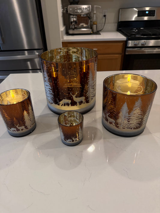 Winter Deer Scene Glass Lanterns