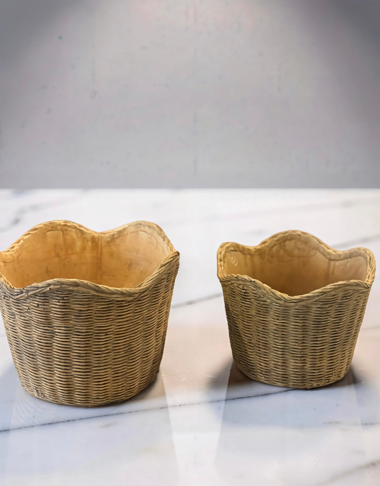 Basket Weave Cement Planters - Set of 2