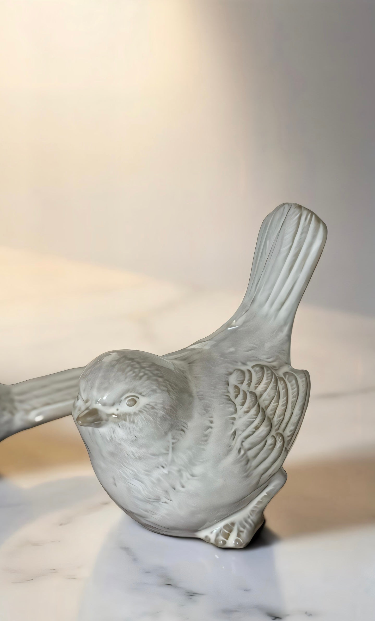 Cream and Taupe Glazed Ceramic Birds