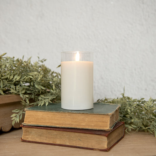 Ivory Flameless Glass Candle -5''