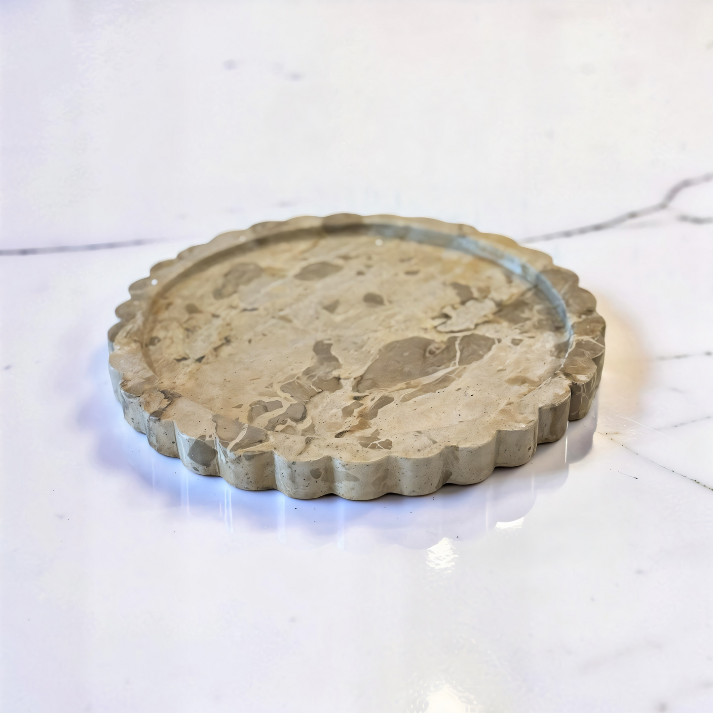 Beige Marble Scallop Edge Tray