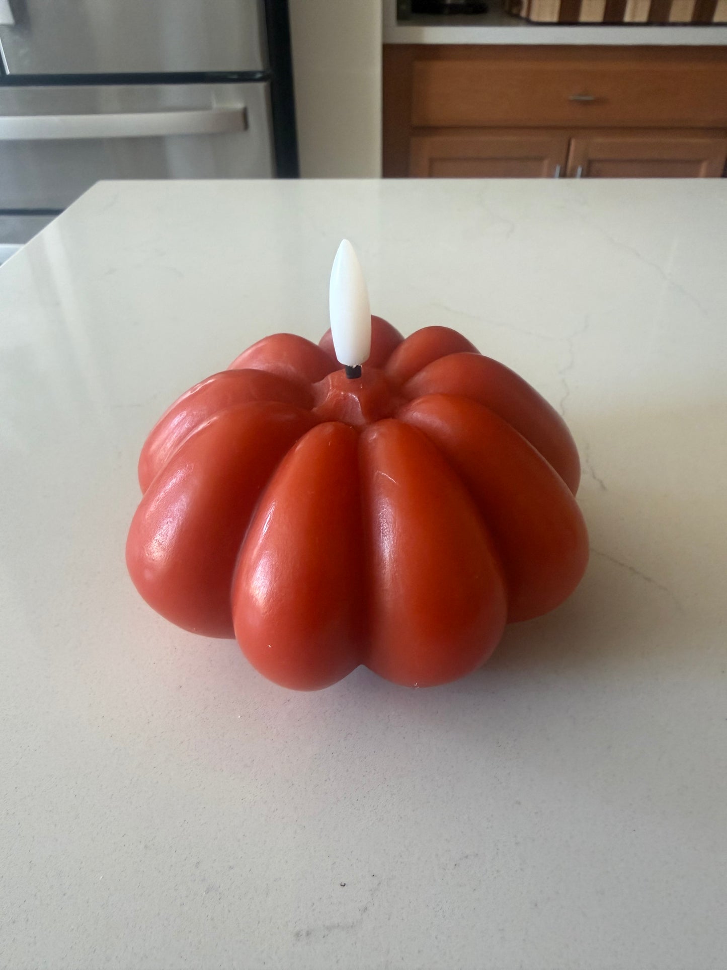 Wide Burnt Orange LED Pumpkin Candle