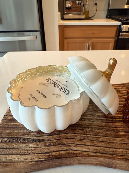White Glass Filled Pumpkin Candles -4.75