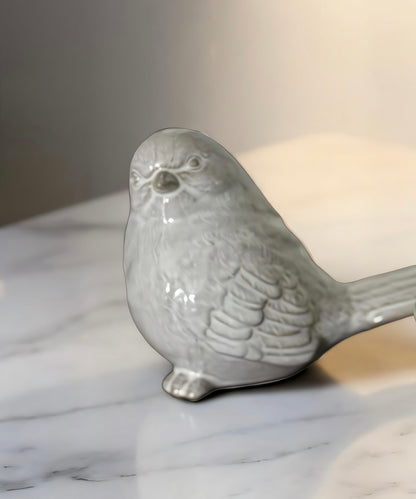 Cream and Taupe Glazed Ceramic Birds