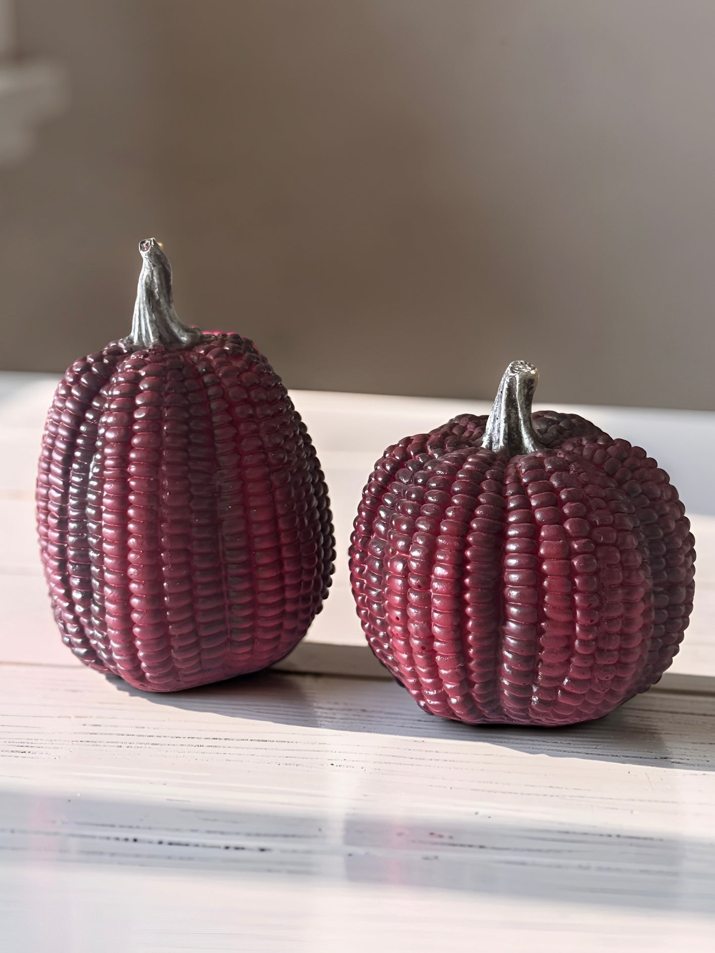Burgundy Resin Indian Corn Pumpkins