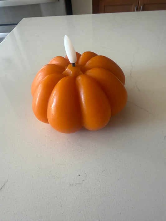 Wide Orange LED Pumpkin Candle