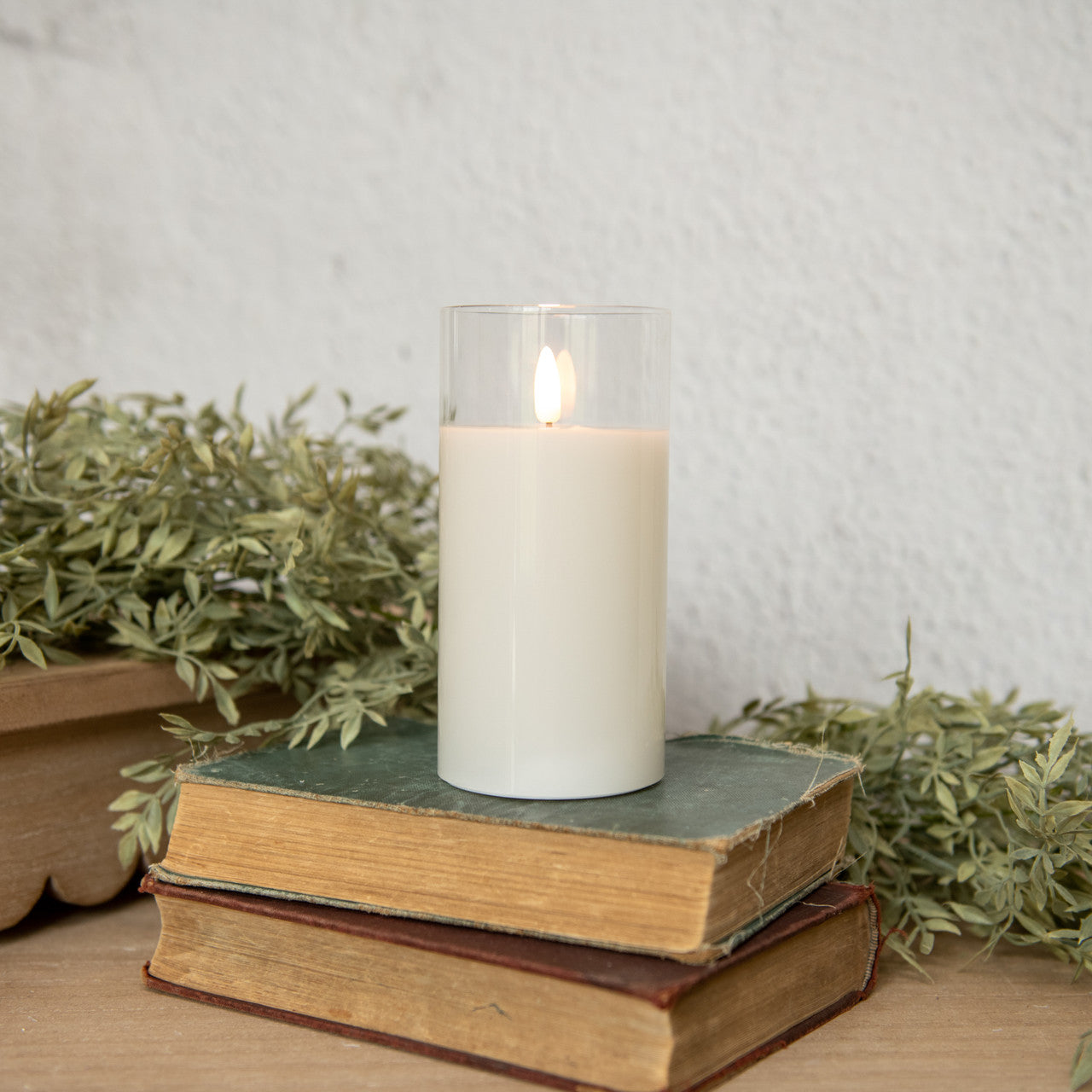 Ivory Flameless Glass Candle -6''