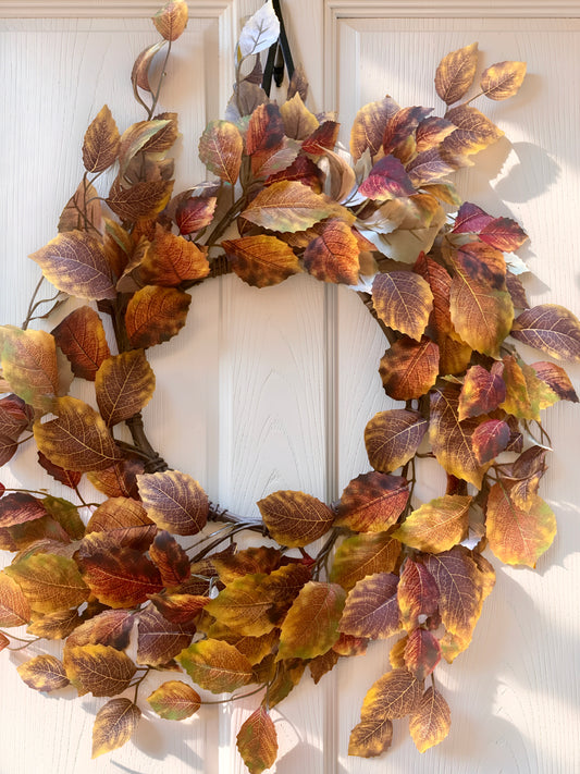 Golden Yellow and Rust Birch Leaves Wreath