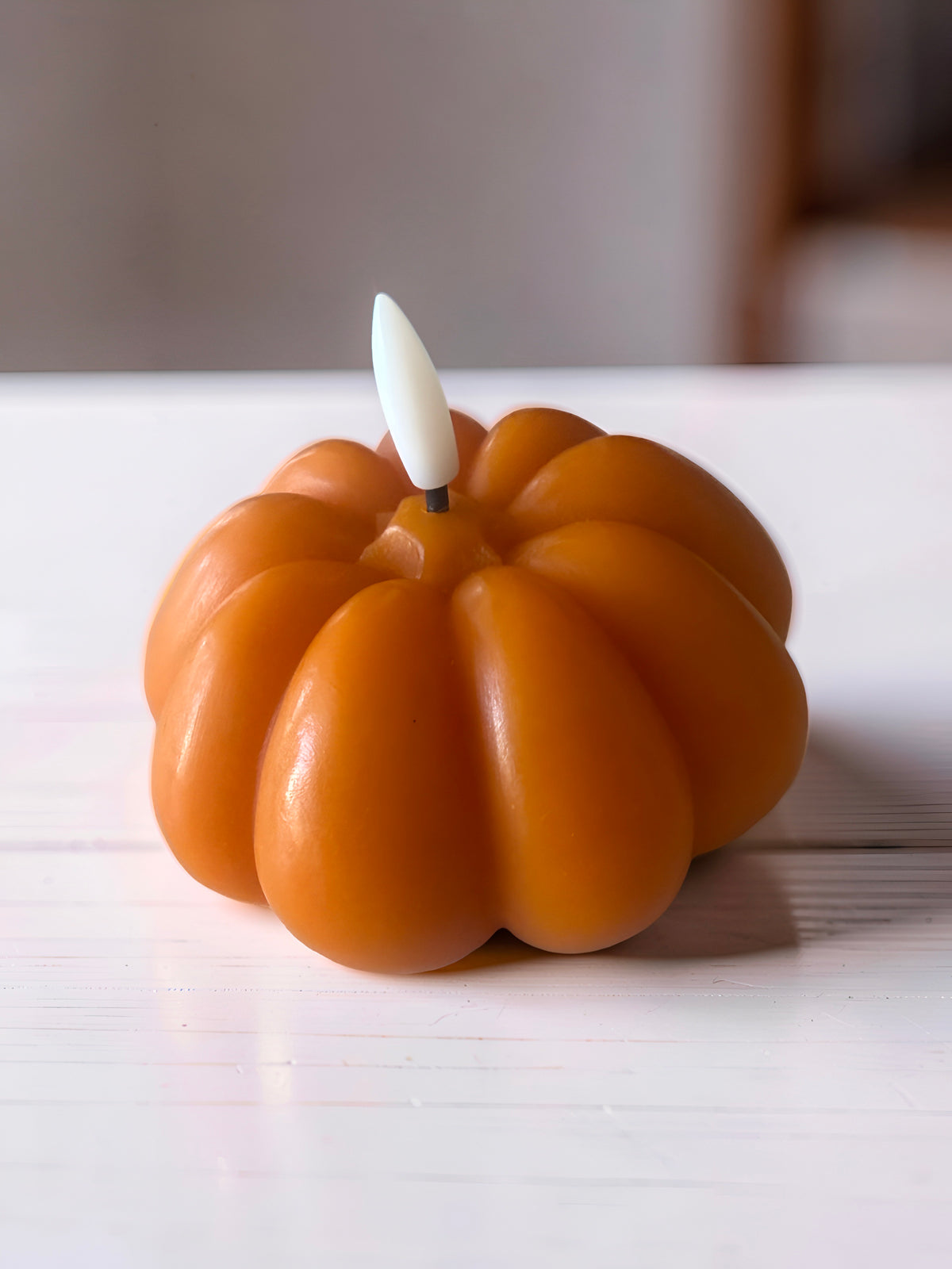Wide Orange LED Pumpkin Candle