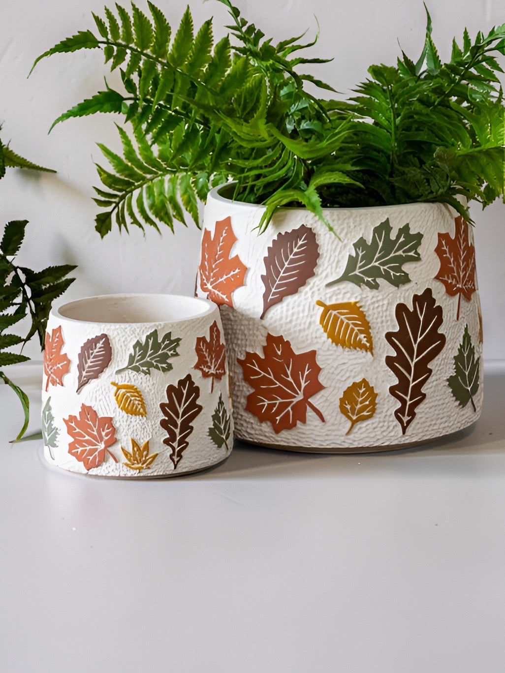 Fall Leaf Cement Planters Set of 2