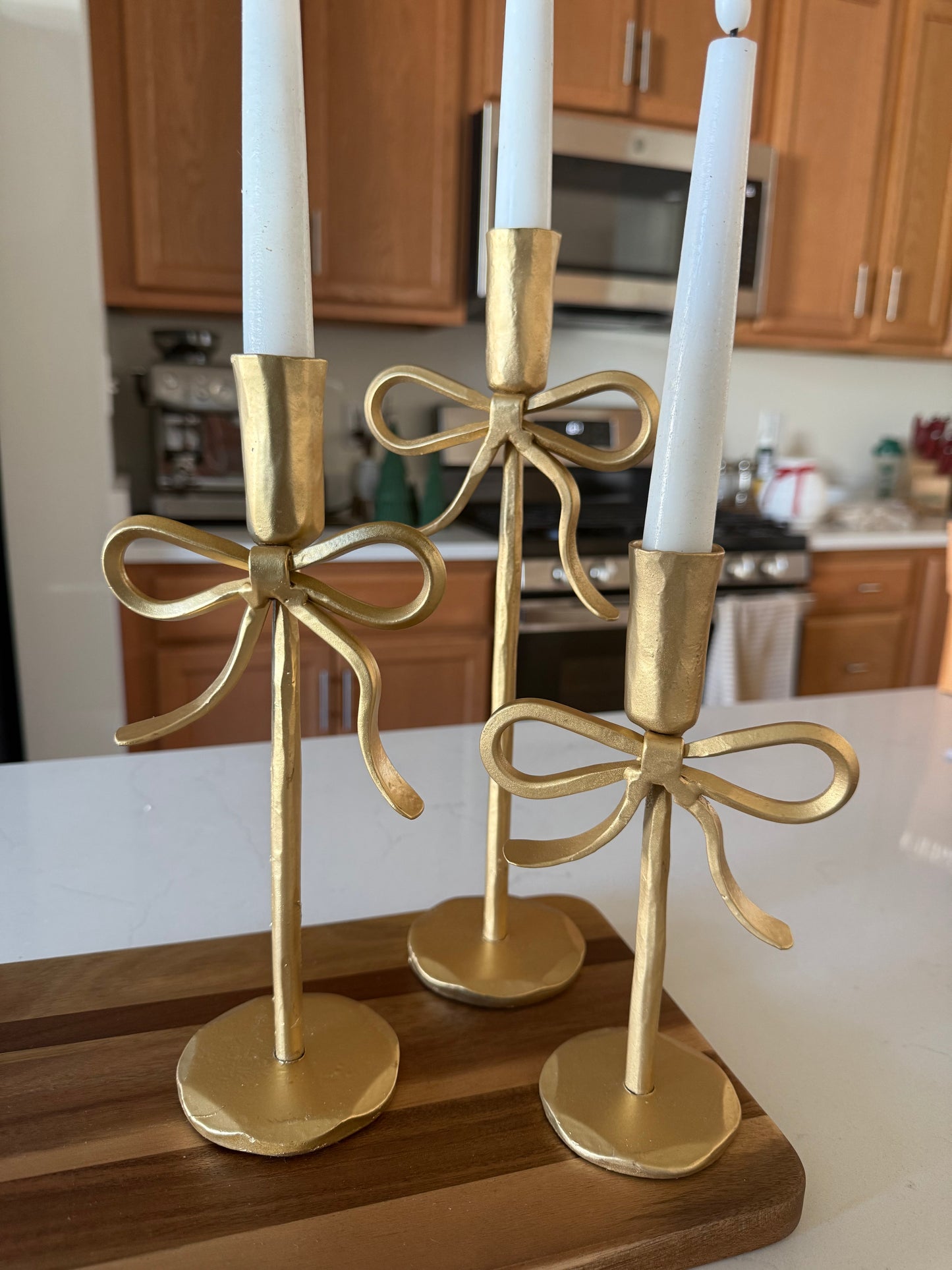 Gold Bow Candle Holders