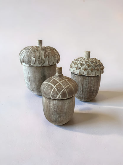 Whitewash Resin Acorn Containers