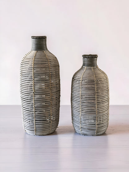 Metal Framed Woven Rattan Vase
