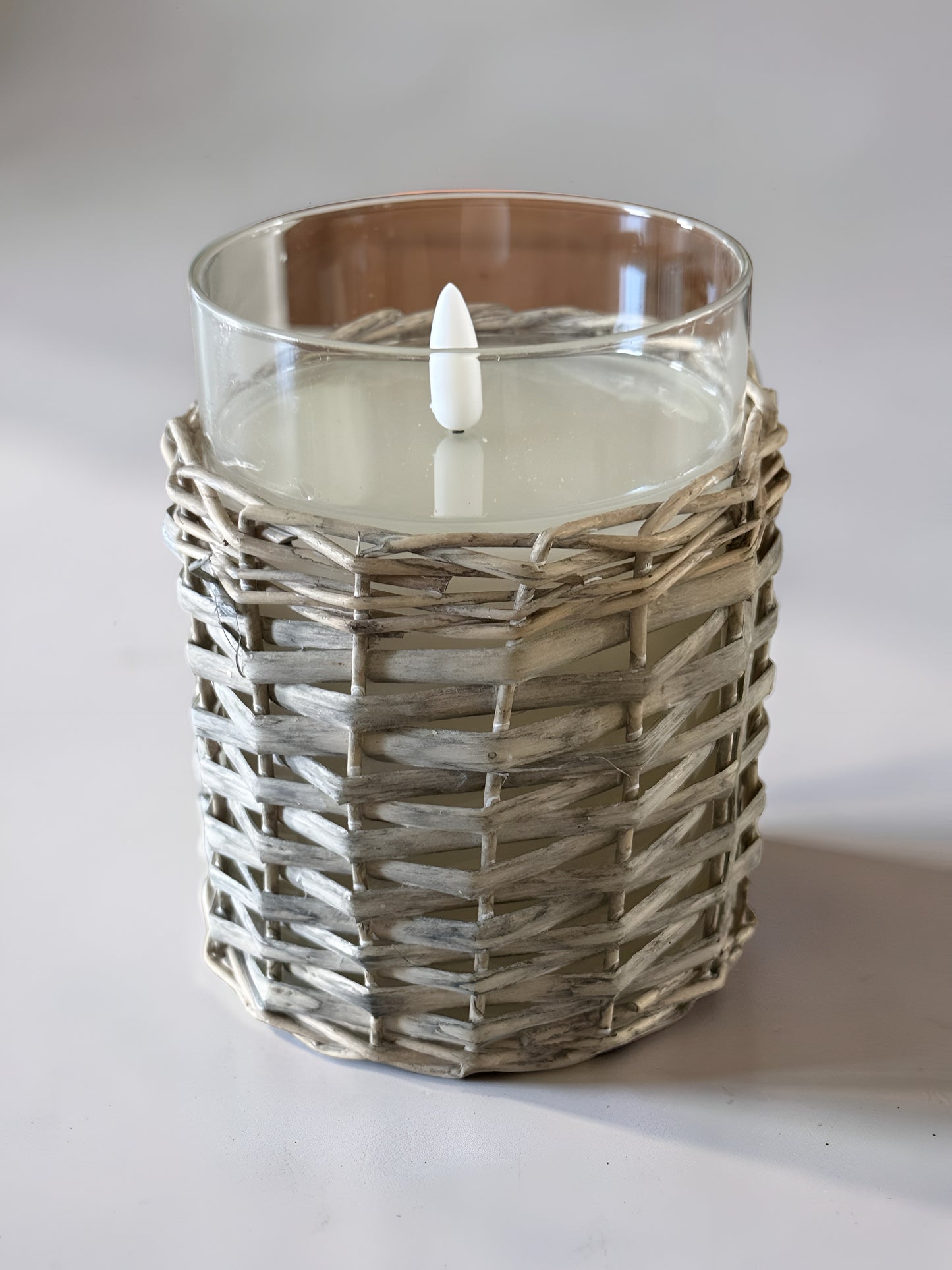 Glass Wicker Candle 5”H