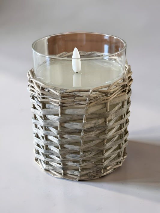 Glass Wicker Candle 5”H