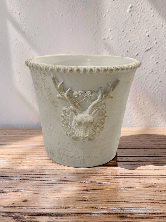 Gold Wash Cement Deer Planter