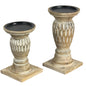 Carved Wood Candle Holders - Set of 2