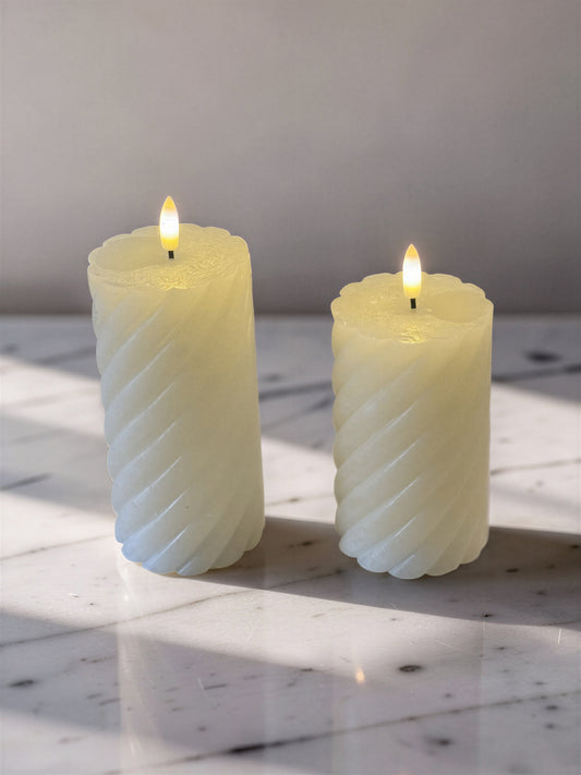 Ivory Twist Pillar Candle |5''H