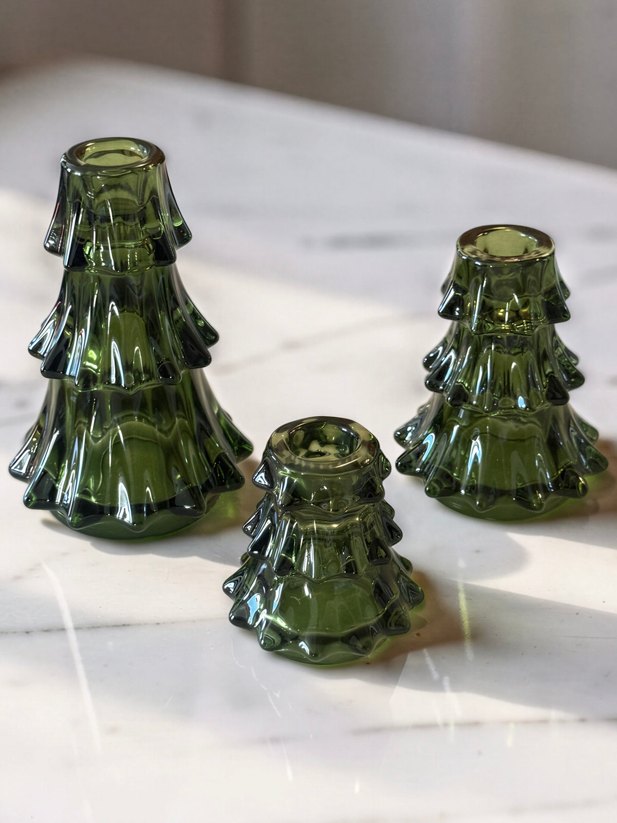 Glass Tree Candle Holders |Set of 3