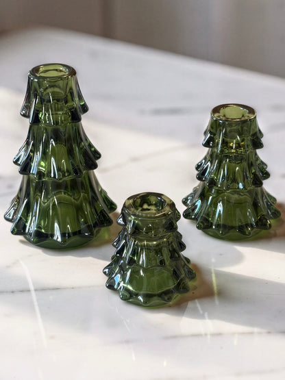 Glass Tree Candle Holders |Set of 3