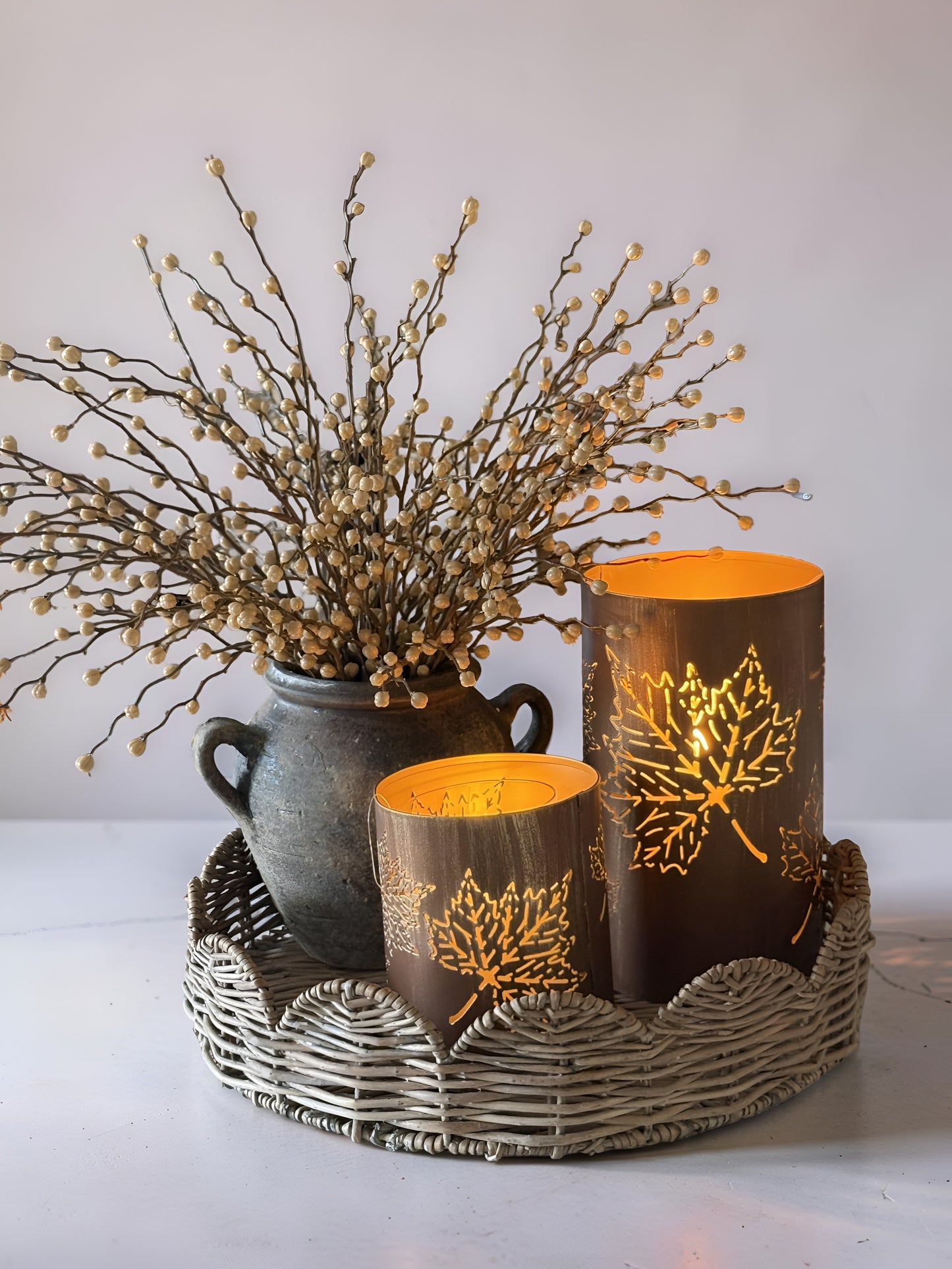 Bronze Leaf Lanterns -Set of 2