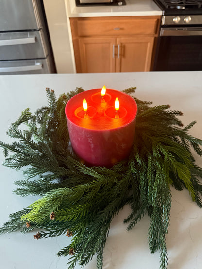 3 Wick Flameless Candle Red -7”H