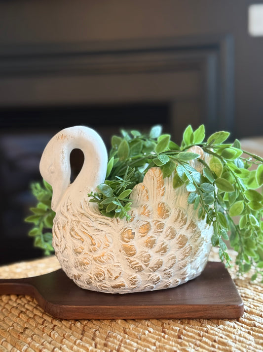 Gold Wash Cement Swan Planter